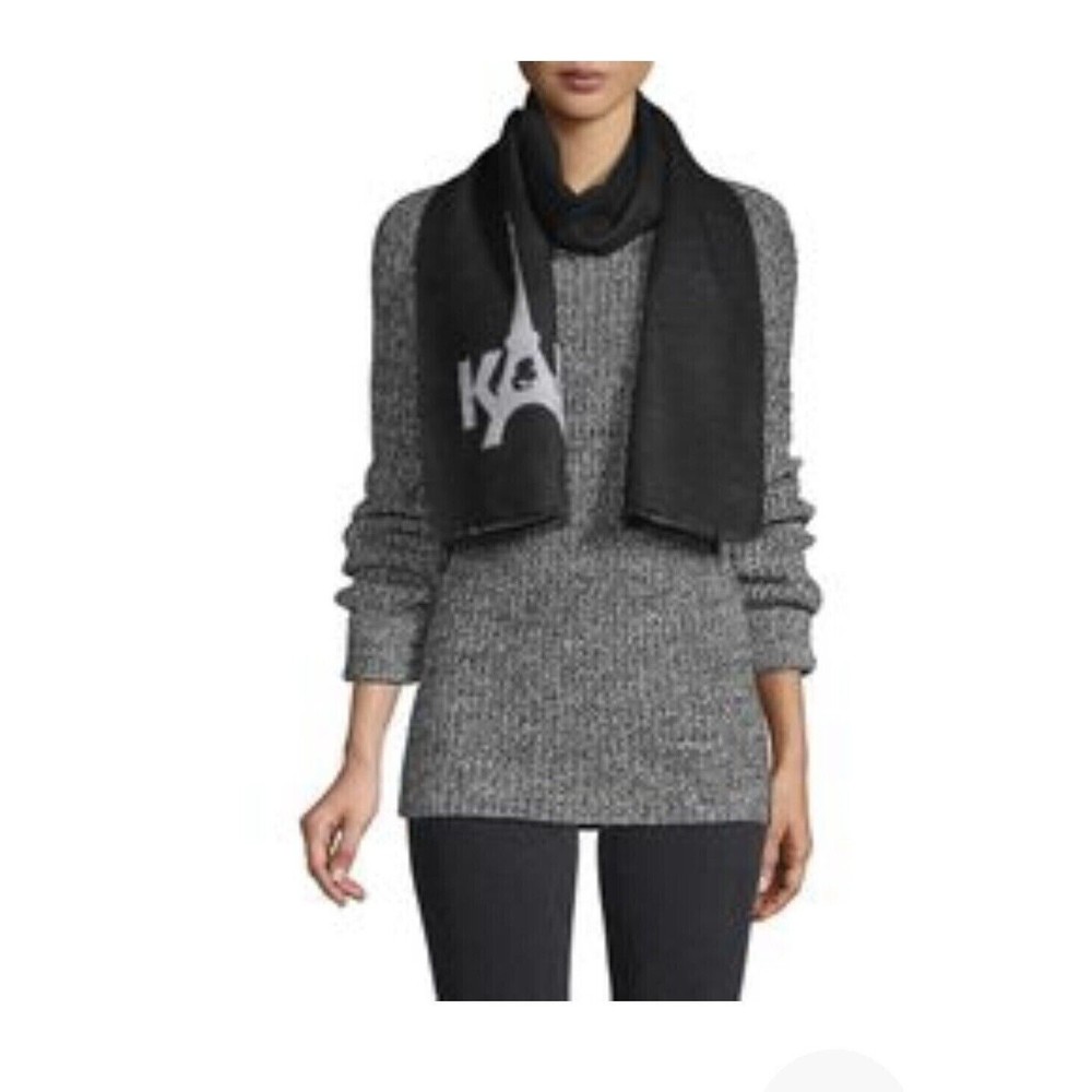Karl Lagerfeld BLACK / GRAY Women's Men's Unisex Shawl Pashmina SOFT Logo Scarf